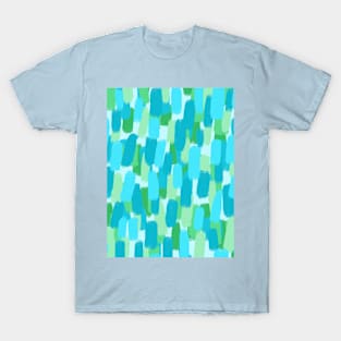 Blue and Green Brush Stroke Pattern Abstract T-Shirt